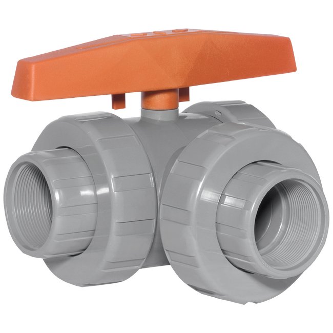 2-1/2" CPVC 3-Way Lateral True Union Ball Valve with EPDM O-rings, Threaded Ends - Image 1