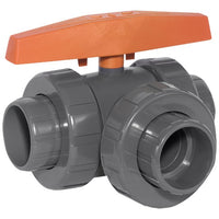 2" PVC 3-Way Lateral True Union Ball Valves w/FPM O-Rings, Flanged End Connections