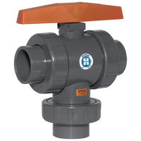 1" PVC 3-Way True Union Ball Valves with EPDM O-Rings - Flanged End Connections