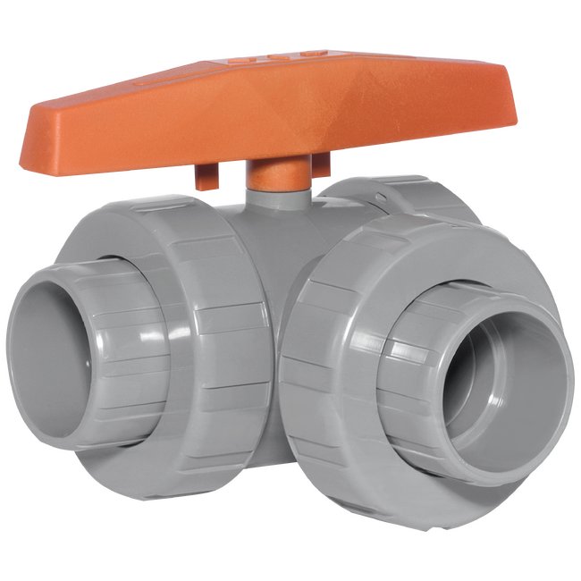 1" CPVC 3-Way Lateral True Union Ball Valves w/FPM O-Rings - Image 1
