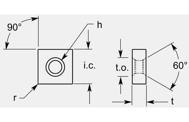 Square Negative Turning Blank with Double Countersink and Hole, Thickness 0.163/0.173 in - Image 1
