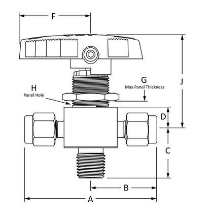 Encapsulated 3-Way Ball Valves - C-276, Unilok Tube Fitting, 1/4 in MNPT, Cv: 0.75 - Image 2