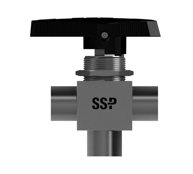 Encapsulated 3-way Ball Valve, Alloy C-276, 1/4-18 FNPT x 1/4-18 FNPT x 1/4-18 FNPT - Image 1