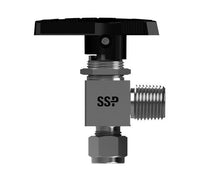 Encapsulated Angle Ball Valves - 316 SS, 1/4-18 MNPT x 1/4 in Griplok Tube Fitting