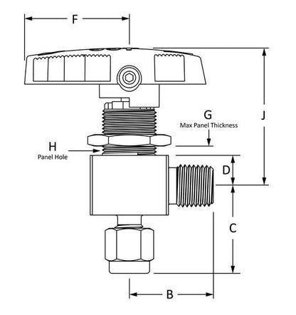 Encapsulated Angle Ball Valve - Brass, MNPT x Duolok, 1/4 in, EB Series - Image 2