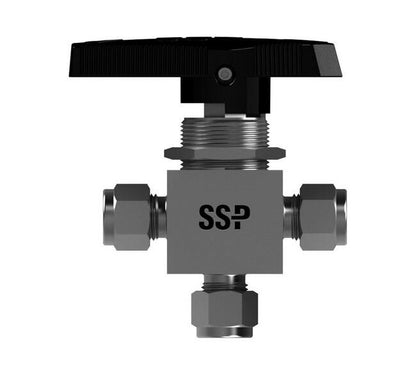 EB Series Encapsulated 3-way Ball Valves - 316 SS, 3/8 in Unilok Tube Fitting - Image 1