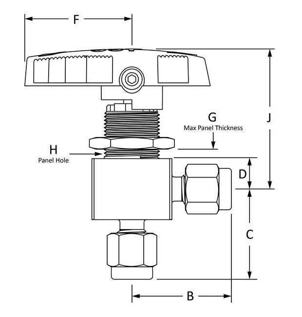 EB Series Encapsulated Angle Ball Valves - 316 SS, 3/8" Unilok Tube Fitting - Image 2