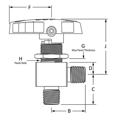 316 SS Encapsulated Angle Ball Valve - EB Series, 1/4-18 MNPT x 1/4-18 MNPT - Image 2