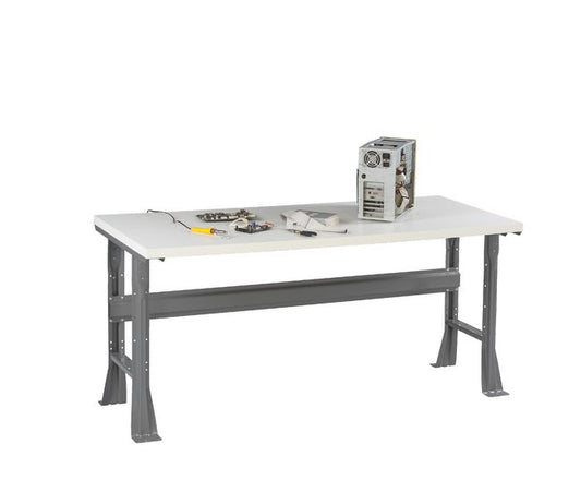 White Plastic Laminate Top Workbench with Flared Legs - Image 1