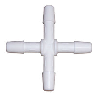 White Polypropylene XJ Series Barbed Cross Fitting, 1/4 in