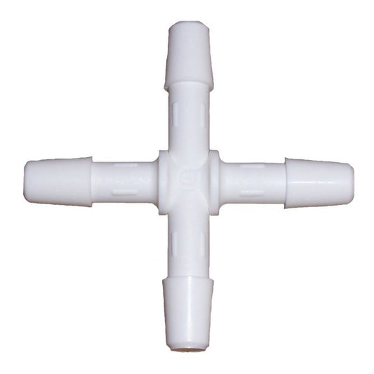 White Polypropylene XJ Series Barbed Cross Fitting, 1/4 in - Image 1