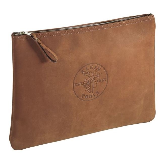 Klein Tools 17-Inch Contractor's Leather Portfolio with Zipper Closure - Image 1