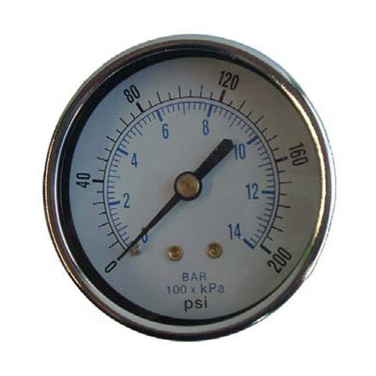 200psi Air Pressure Gauge - 2" Dial, Center Back Mount - Image 1