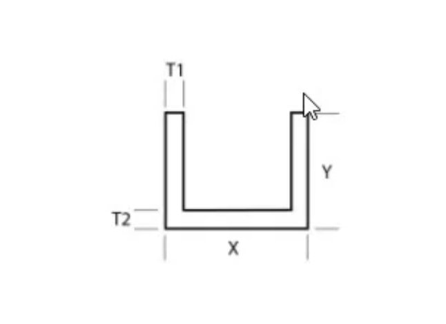 1 Inch (in) Dimension X, 0.875 Inch (in) Dimension Y, and 0.055 Inch (in) Dimension T Aluminum Channel with Sharp Corner - Image 2