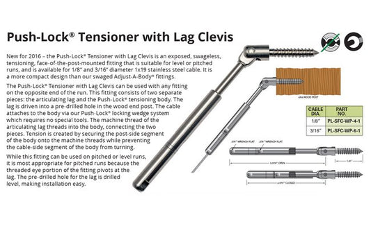 Push-Lock Stud Tensioner for Wood Posts - 1/8" Wire Rope - Image 1