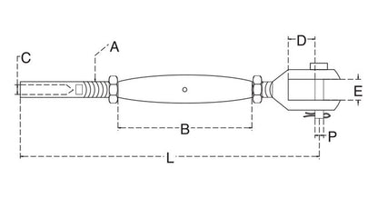 Stainless Steel Fixed Jaw & Swage Stud Turnbuckle - Image 2