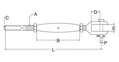 Stainless Steel T316 Machined Fork & Swage Stud Turnbuckle - Image 2