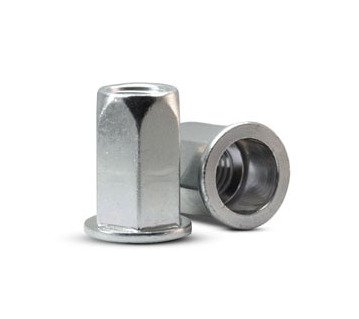 Yellow Zinc Plated Steel Full Hex Rivet Nut, 22.0mm Dimension L, M10 - Image 1