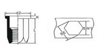 Ornit A-Series Full Hexagon Cylindrical Head Rivet Nut - Image 2
