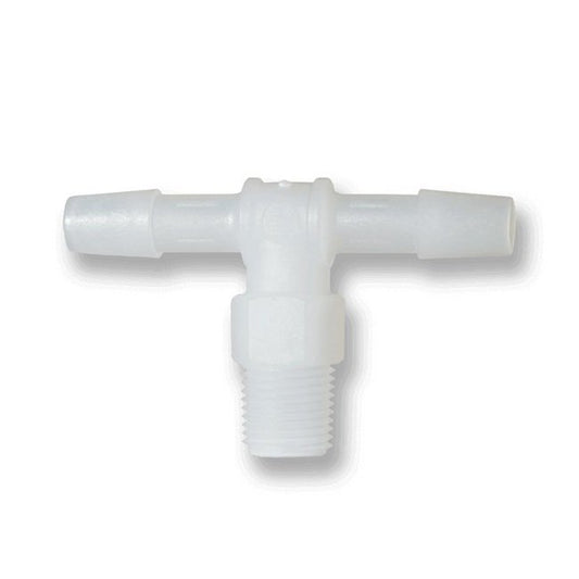 AT-R Series 3/4 Inch (in) Size Male National Pipe Thread (MNPT), 1 Inch (in) Barb Size, and White Polypropylene Tee Adapter Fitting - Image 1