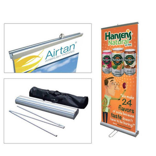 34in Double-Sided Roll Up Banner Stand with Vinyl Prints - Image 1