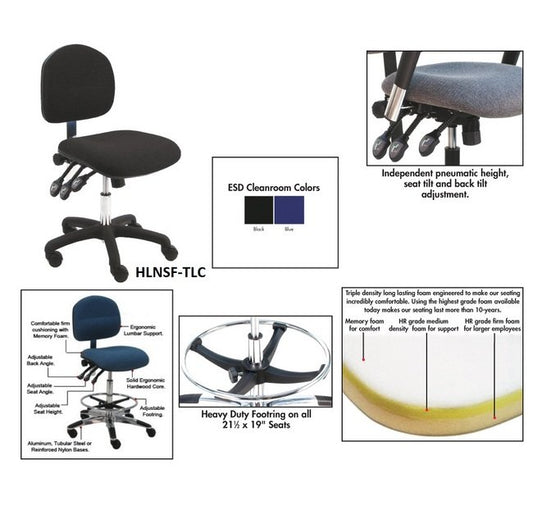 BenchPro™ ESD Cleanroom Chair - Adjustable Height Black/Blue - Image 1
