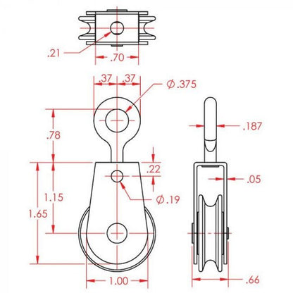 BP Series 0.135 Inch (in) Inner Groove Radius Stainless Steel Nylon Bracket Pulley - Image 2