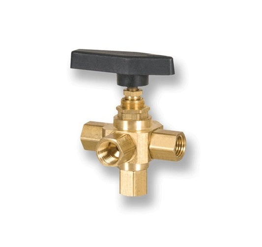 BSL Series 10-32 Size Female National Pipe Thread (FNPT) 5-Way Metal Ball Valve - Image 1