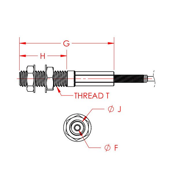 2.25 Inch (in) Thread Length and 0.063 Inch (in) Maximum Mating Cable Diameter Plated Steel Bulkhead Terminal - Image 2