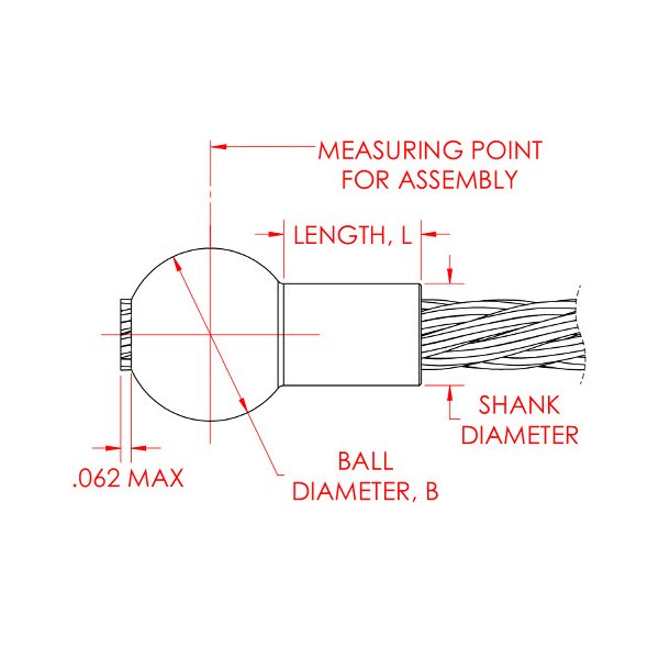 0.567 Inch (in) Ball Diameter and 0.313 Inch (in) Maximum Mating Cable Diameter Military Speciation (MS) Stainless Steel Cable Ball with Shank - Image 2