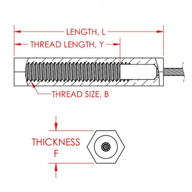 0.047 Inch (in) Maximum Mating Cable Diameter Standard Brass Turnbuckle Body Cable Turnbuckle - Image 2