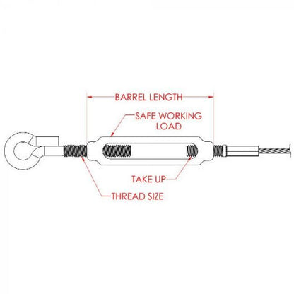 0.156 Inch (in) Maximum Mating Cable Diameter Super Strength Aluminum Eye and Plug Cable Turnbuckle - Image 2