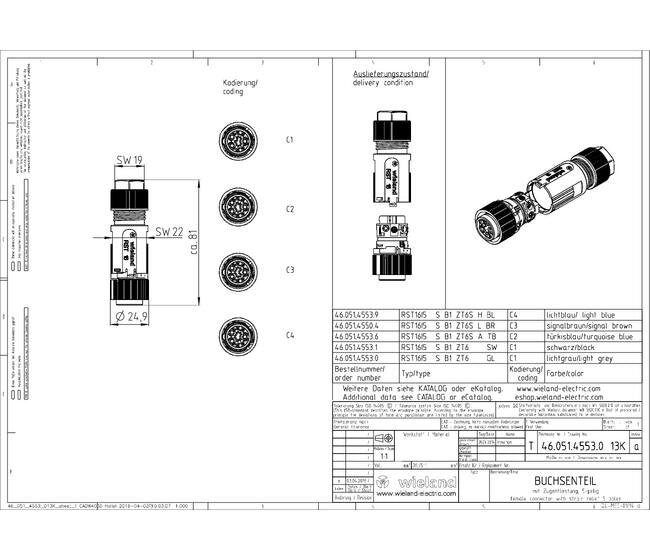 Wieland 5-Pole Turquoise Blue Female Electrical Connector - 16A - Image 2