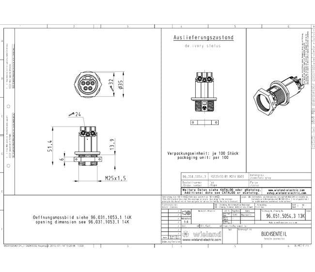 Wieland RST25I5S B1 M01V BG03 Electrical Connector - Female, 25A, M25 - Image 2