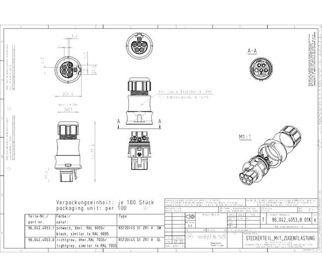 Wieland RST20I4S S1 ZR1 V SW Male Circular Connector - Image 2