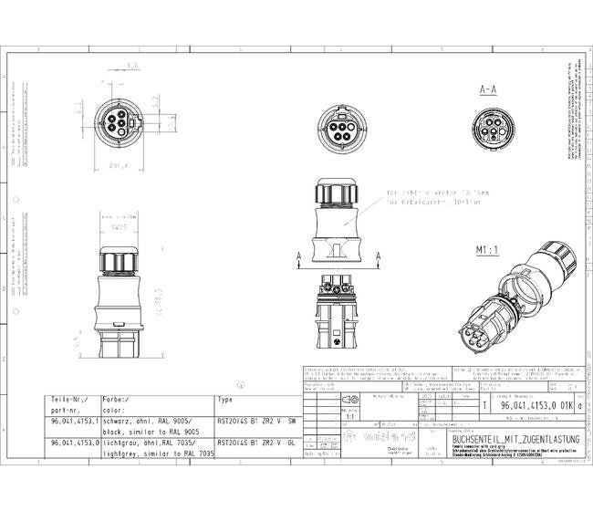 Wieland RST20I4S B1 ZR2 SW Circular Connector - 20A, Outdoor Rating - Image 2