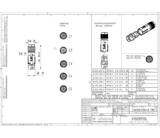 Wieland 3-Pole Black Male Pluggable Connector - 16A - Image 2