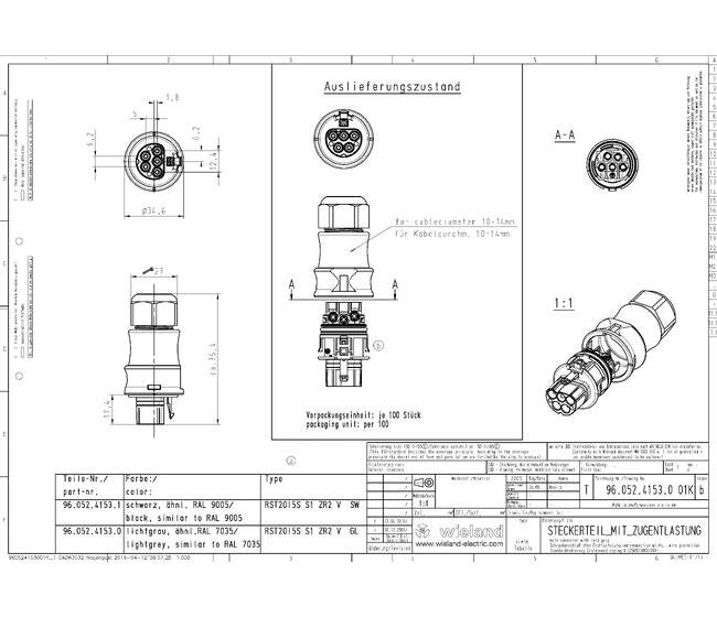 Wieland RST20I5S Circular Connector 5 Pole Male Screw 20A - Image 2