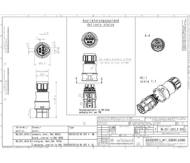 Wieland RST20I5S B1 ZR1 SW Outdoor Electrical Connector - Image 2