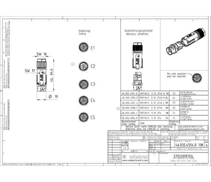 Wieland 3 Poles Light Blue Male Pluggable Electrical Connector - 16 A - Image 2