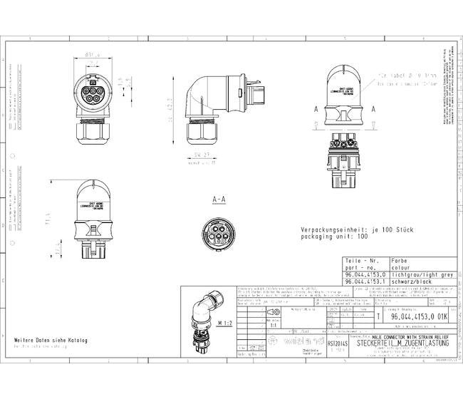 Wieland RST20I4S Circular Connector - Male, 4 Pole, 20A, Light Gray - Image 2
