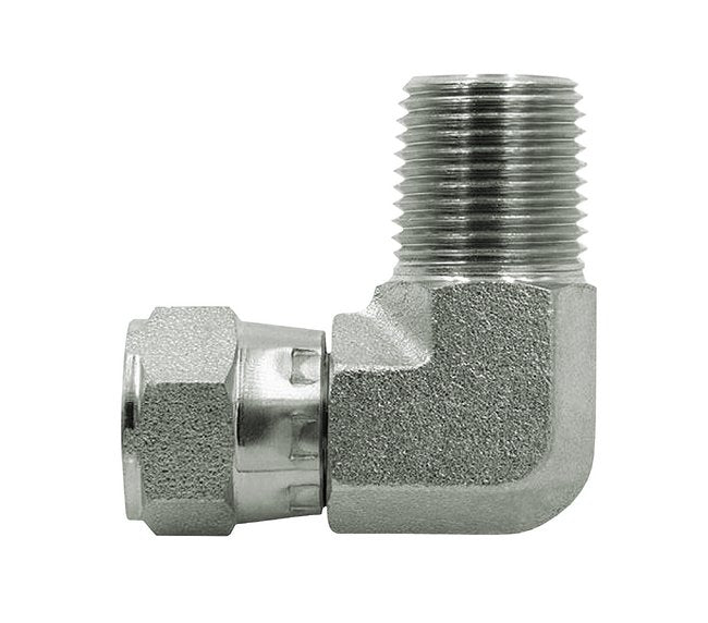 Carbon Steel 90° Male x Female Swivel Pipe Elbow, 1/4 in NPTF & 3/8 in NPSM Threads - Image 1