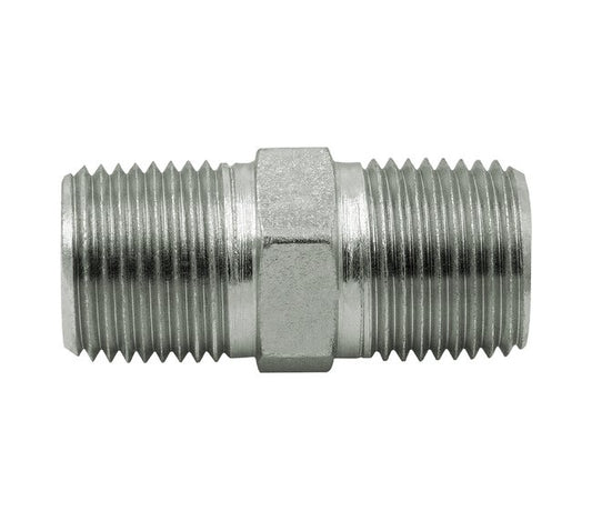 Carbon Steel Male NPTF x Male NPTF Pipe Adapter Fitting - 3/8" T1 & 1/8" T2 - Image 1