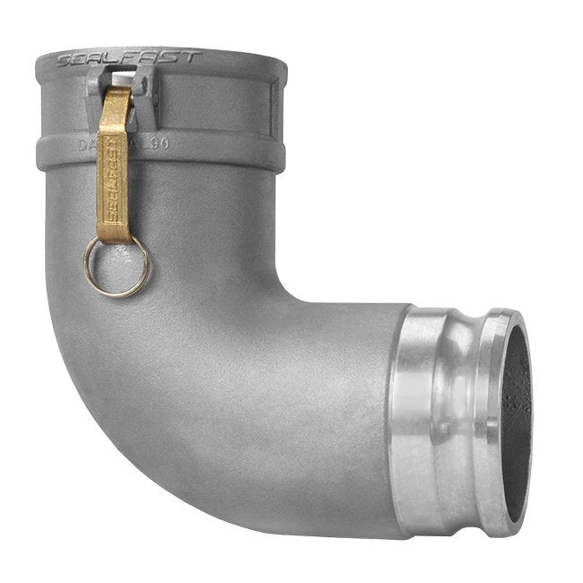 Aluminum Type DA 4x3 Female Coupler x Male 90° Elbow Cam and Groove Coupling - Image 1