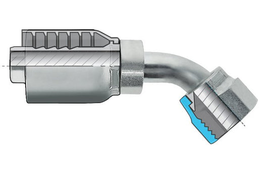 ORFS Female 45-Degree Swivel Coupling - 43 Series Bite To Wire, Carbon Steel - Image 1