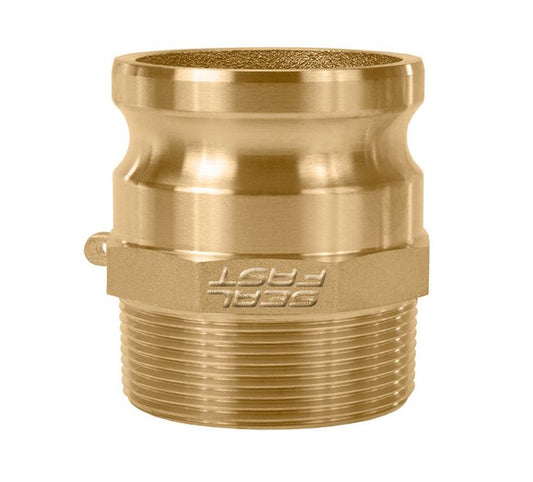 1 1/4" Brass Type F Male Adapter x Male NPT Cam and Groove Coupling - Image 1