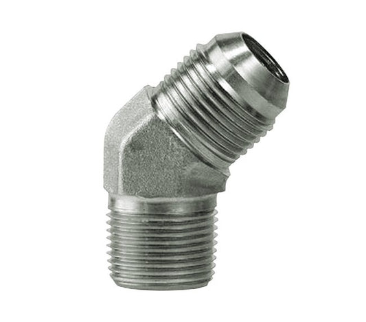 Carbon Steel 45 Deg JIC Male x Male Elbow (1/2in T1 NPTF, 1/4in T2 UNF) - Series 2503 - Image 1