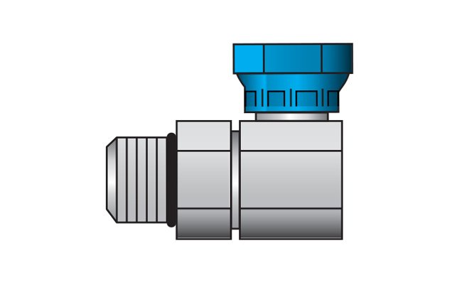 7/16" T1 ORB Plated Steel 90° Male O-Ring x Female NPSM Adapter Fitting - Image 1