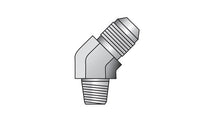 Carbon Steel 37 Flare to Pipe 45° JIC Male x Male Elbow - 1/4in T1 NPTF, 1/8in T2 UNF