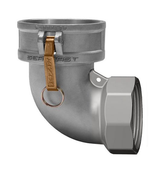 Aluminum Type D 3" Female Coupler x Female NPT 90 Degree Elbow Cam and Groove - Image 1